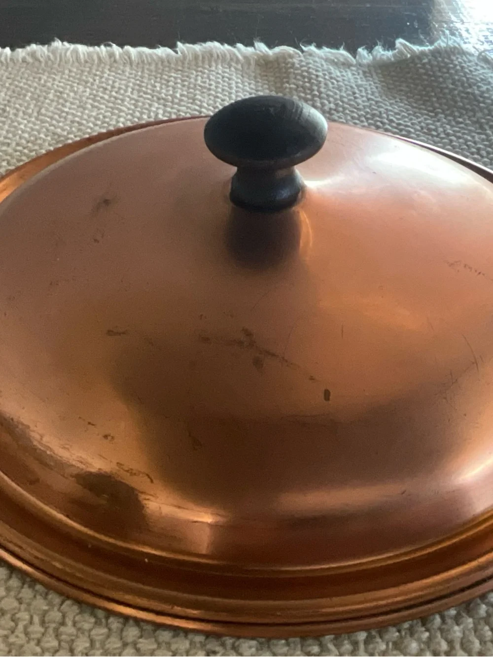 Vintage Copper Replacement Lid 10” with Black Wood Knob for Pot or Pan